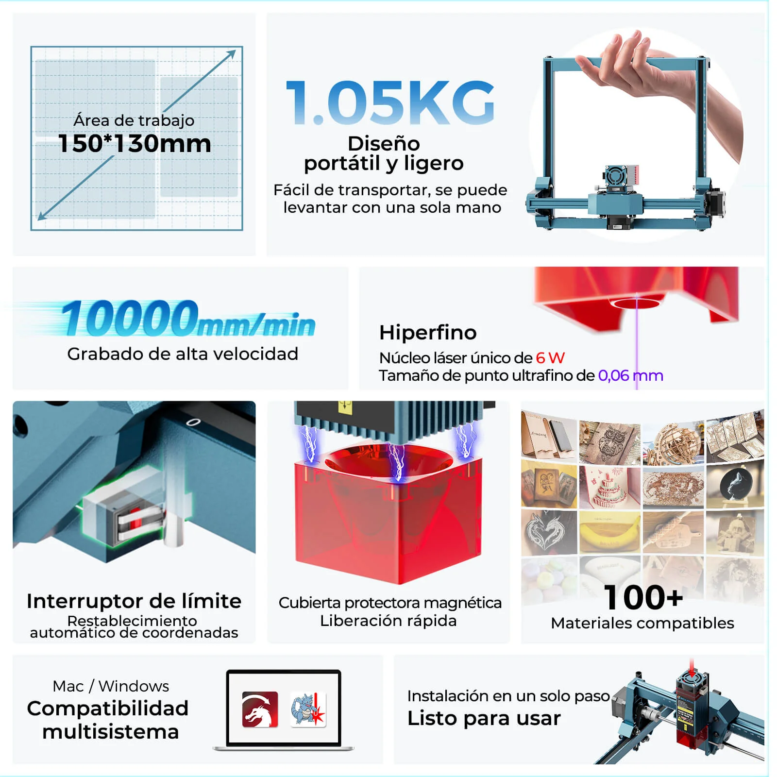 Sculpfun C1 6W Mini Grabador Láser Portátil con Punto Ultrafino y Área de Grabado de 150 × 130 mm - Image 9