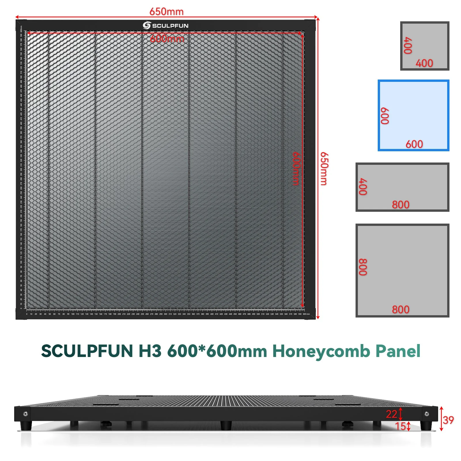 [EN MÉXICO] SCULPFUN H3 Banco de trabajo con panel de panal de corte láser 600x600 mm - Image 3