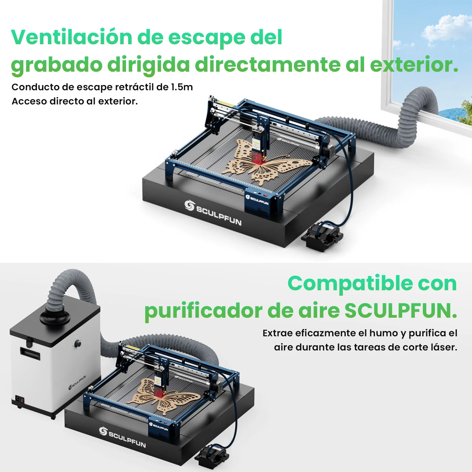 SCULPFUN H5 Gen2 Plataforma de escape de corte de panal Cama láser de panal de 650 × 650 mm con ventilador de extracción de humos - Image 7