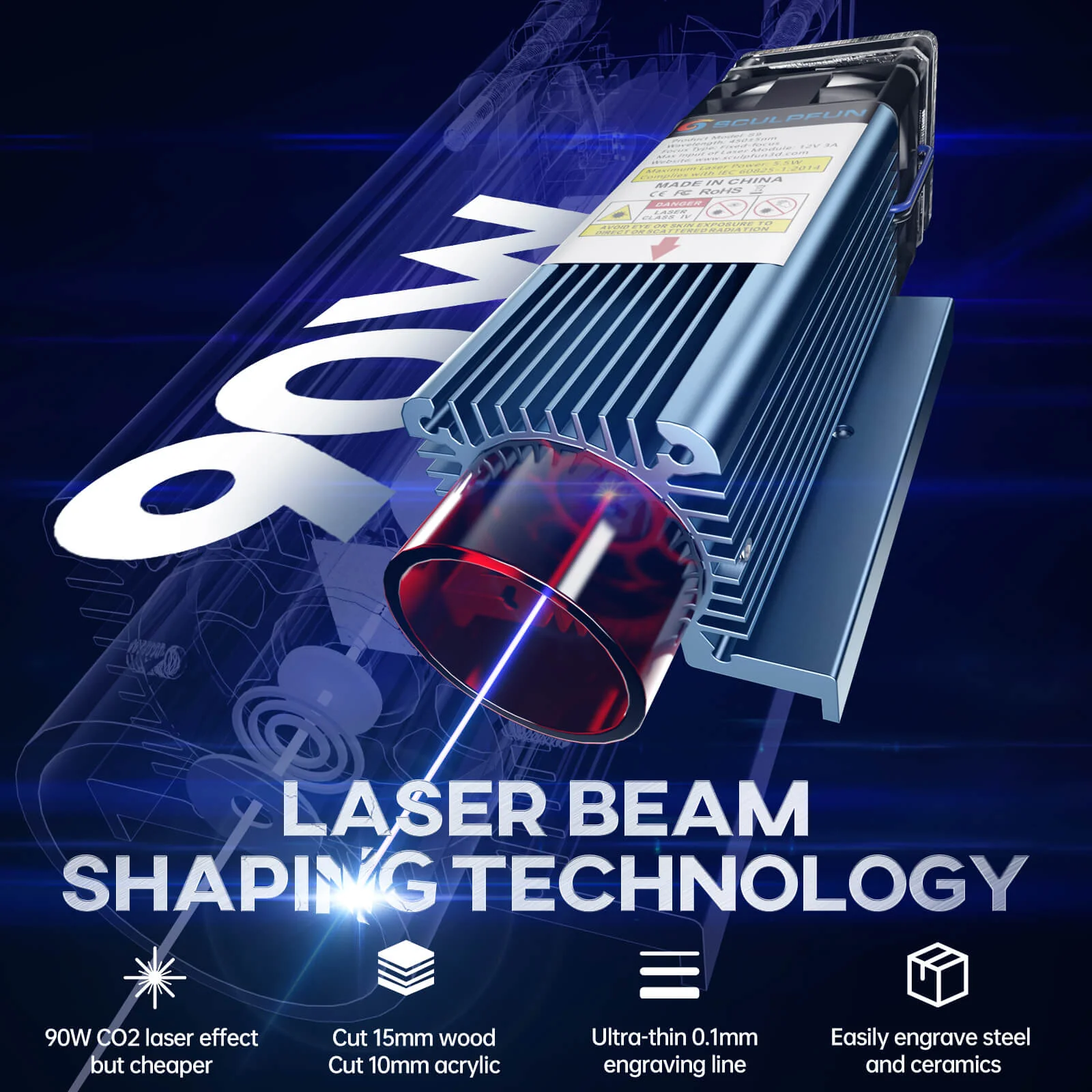 [EN MÉXICO] Grabador láser SCULPFUN S9 de 5,5 W + Sistema de asistencia neumática S9 + Rodillo giratorio - Image 6