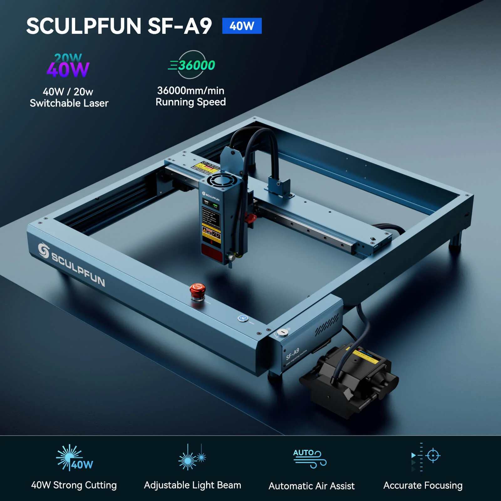 [EN MÉXICO] Grabador láser SCULPFUN SF-A9 40W + Panel de nido de abeja H3 40*40cm + rodillo giratorio RA Pro Max 4 en 1 - Image 8